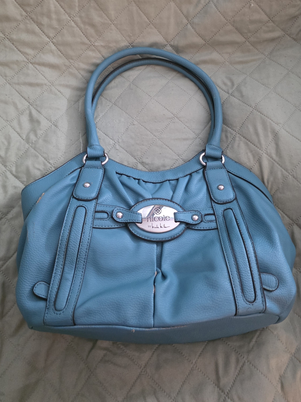 Nicole by Nicole Miller Teal Leather Top-Handle Bag